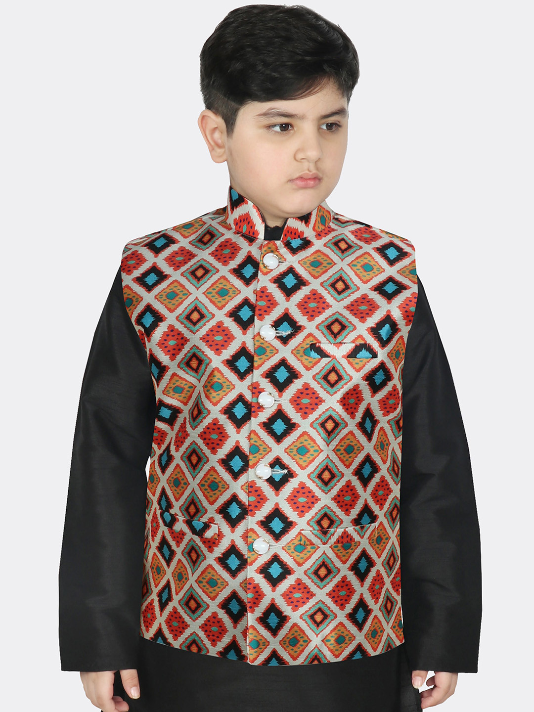 SG YUVRAJ Boys Yellow & Red Printed Bandhgala Nehru Jacket