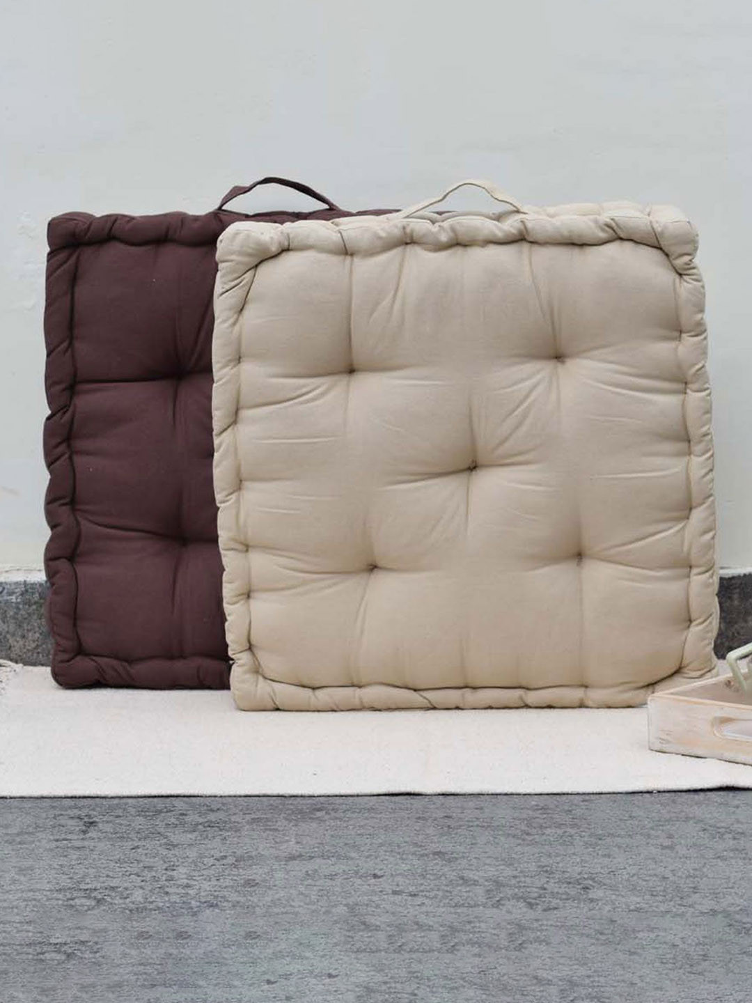 BLANC9 Set of 2 Brown & Beige Matlas Floor Cushion