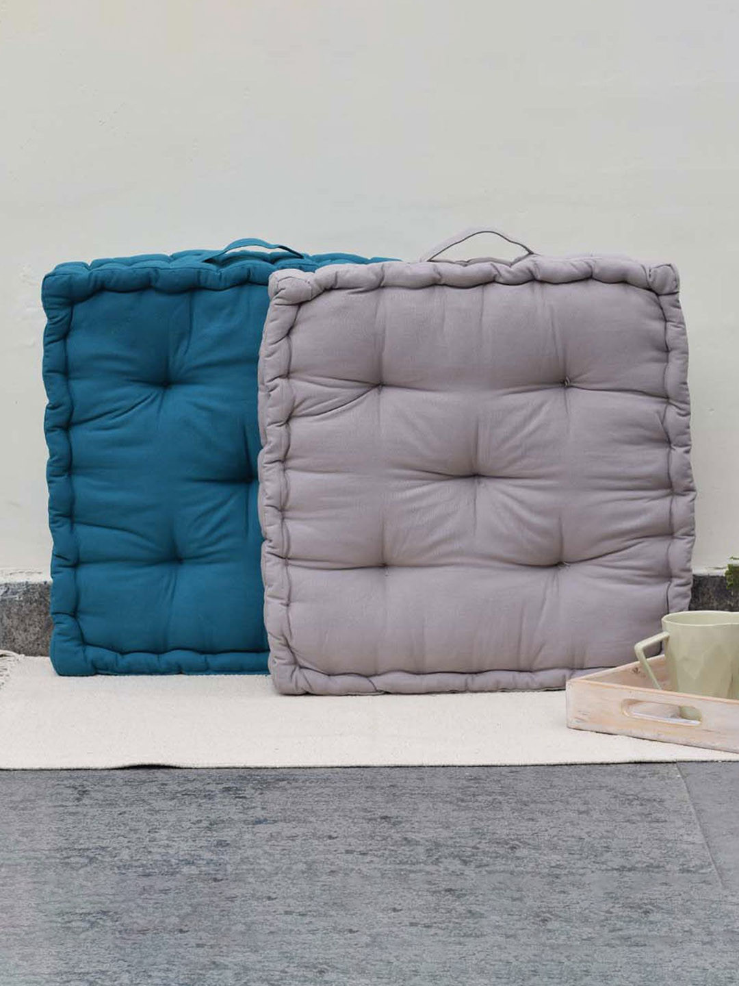 BLANC9 Set of 2 Blue & Grey Matlas Floor Cushion