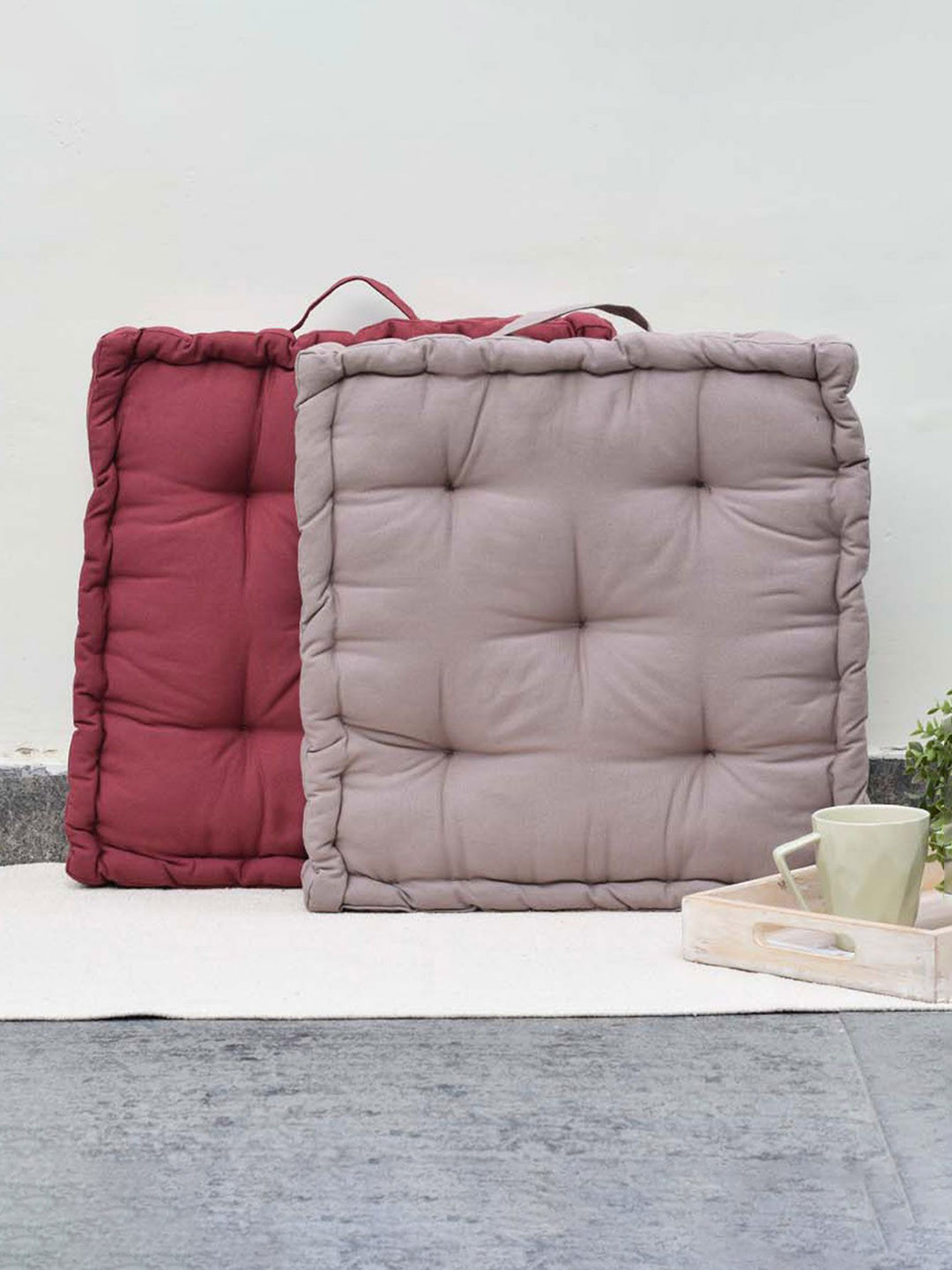 BLANC9 Set of 2 Maroon & Grey Matlas Floor Cushion