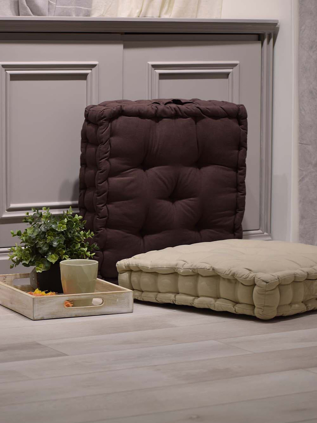 BLANC9 Set of 2 Brown & Beige Matlas Floor Cushion