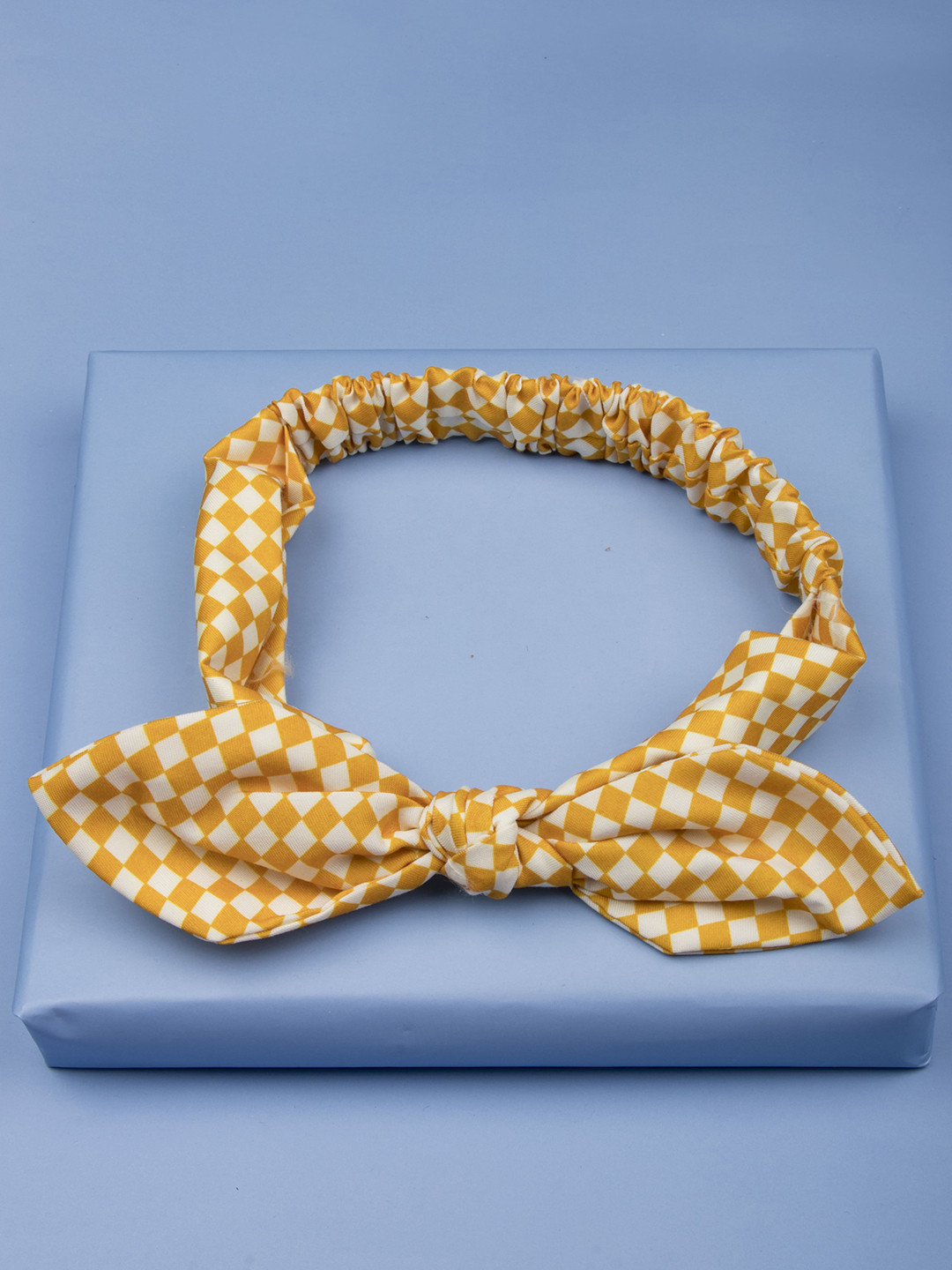 Arendelle Girls Yellow Checked Rabbit Ear Knot Headband