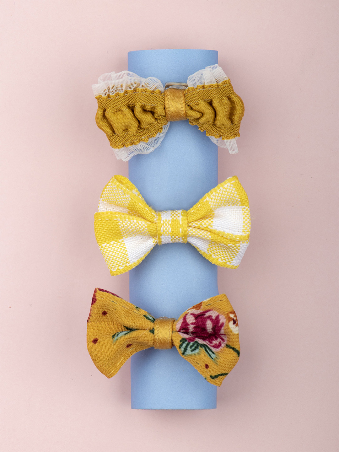 Arendelle Girls Set of 3 Yellow & White Ponytail Holders