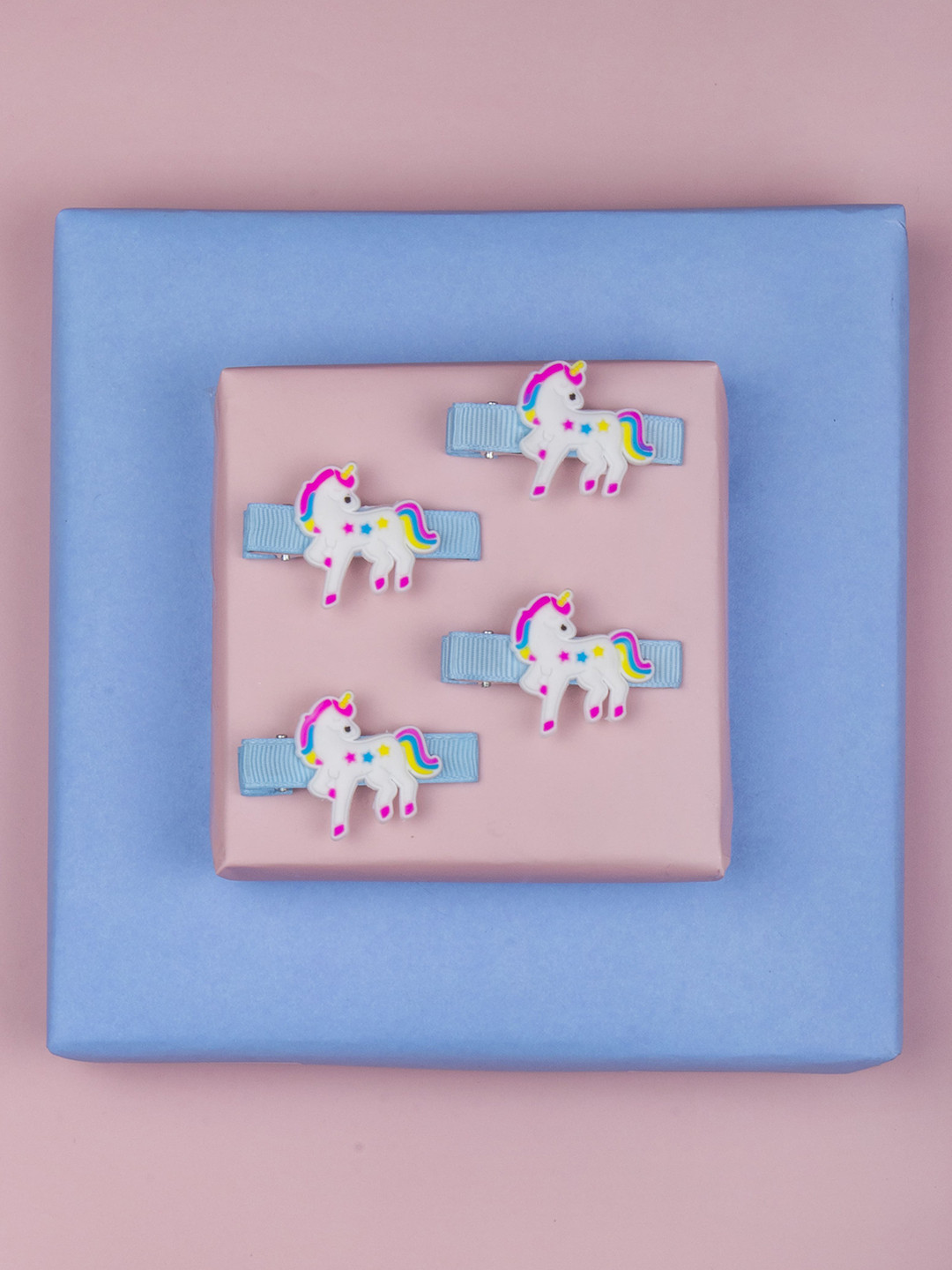 Arendelle Girls Blue & White Set of 4 Unicorn Alligator Hair Clip