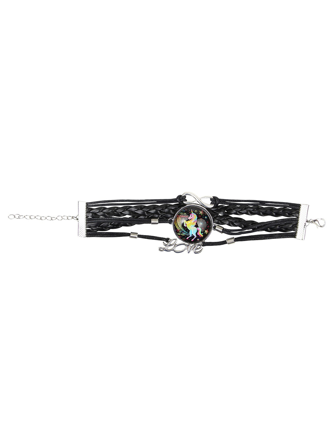 Arendelle Girls Black & Silver-Toned Charm Bracelet