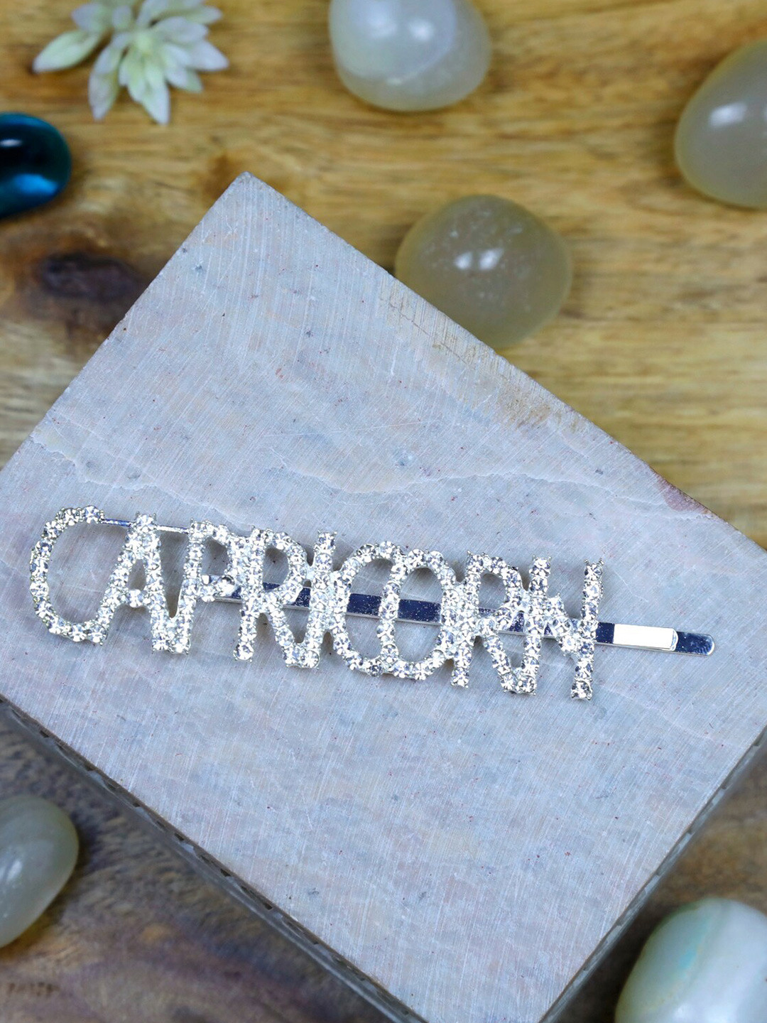 Arendelle Girls Silver-Toned Embellished CAPRICORN Hairpin