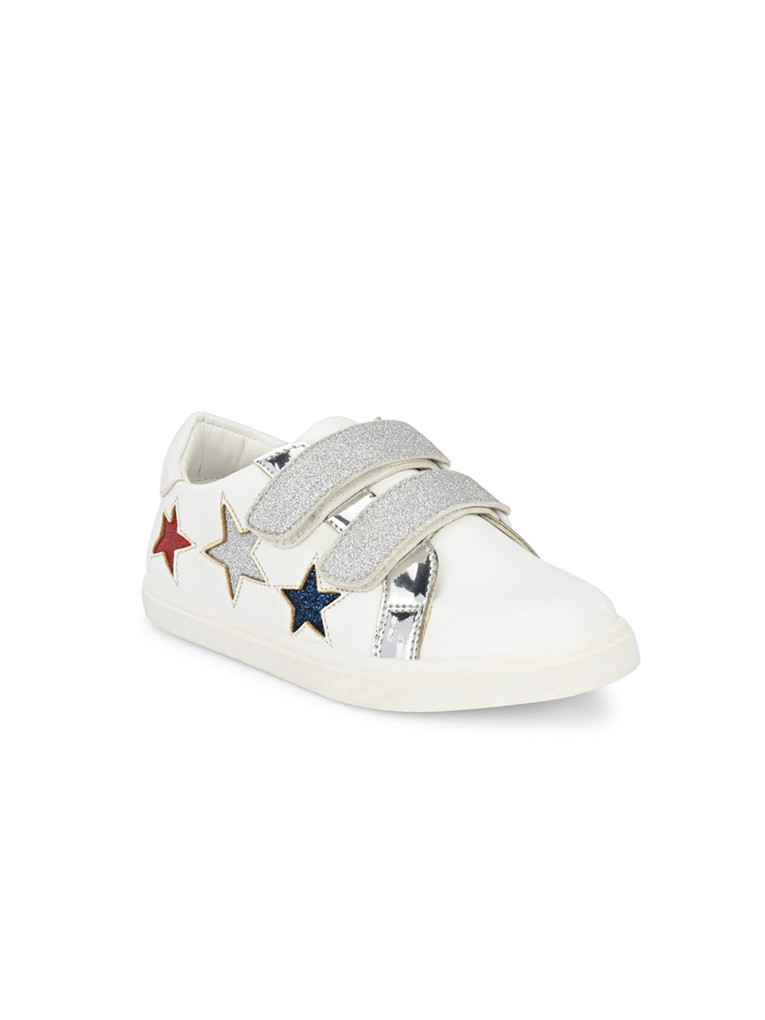 TUSKEY Girls White & Silver-Toned Embellished Sneakers