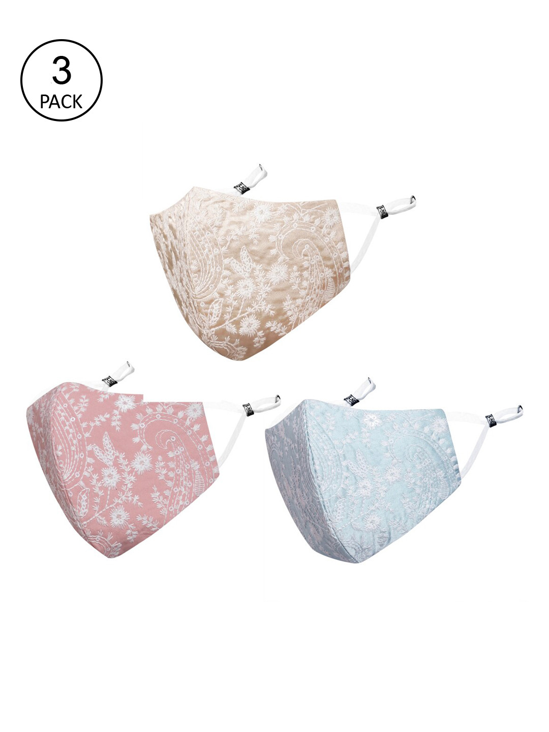 MASQ Pack of 3 Embroidered 4-Ply Reusable Anti-Pollution Cloth Masks