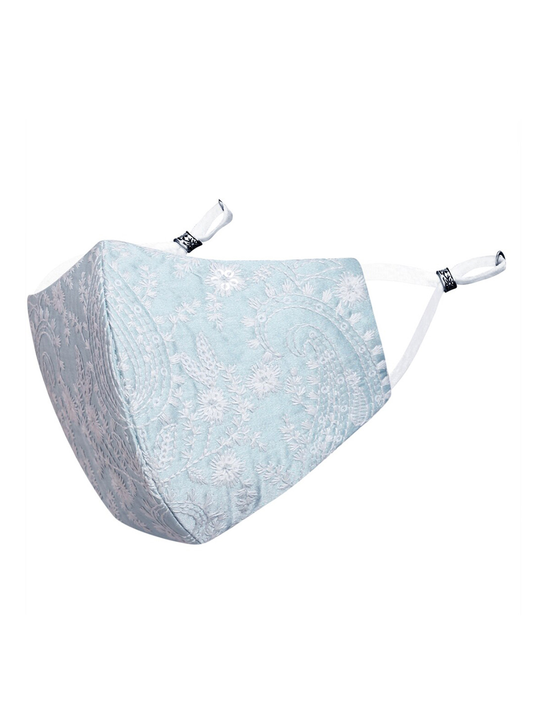 MASQ Blue & White Embroidered 4-Ply Adjustable Outdoor Cloth Mask