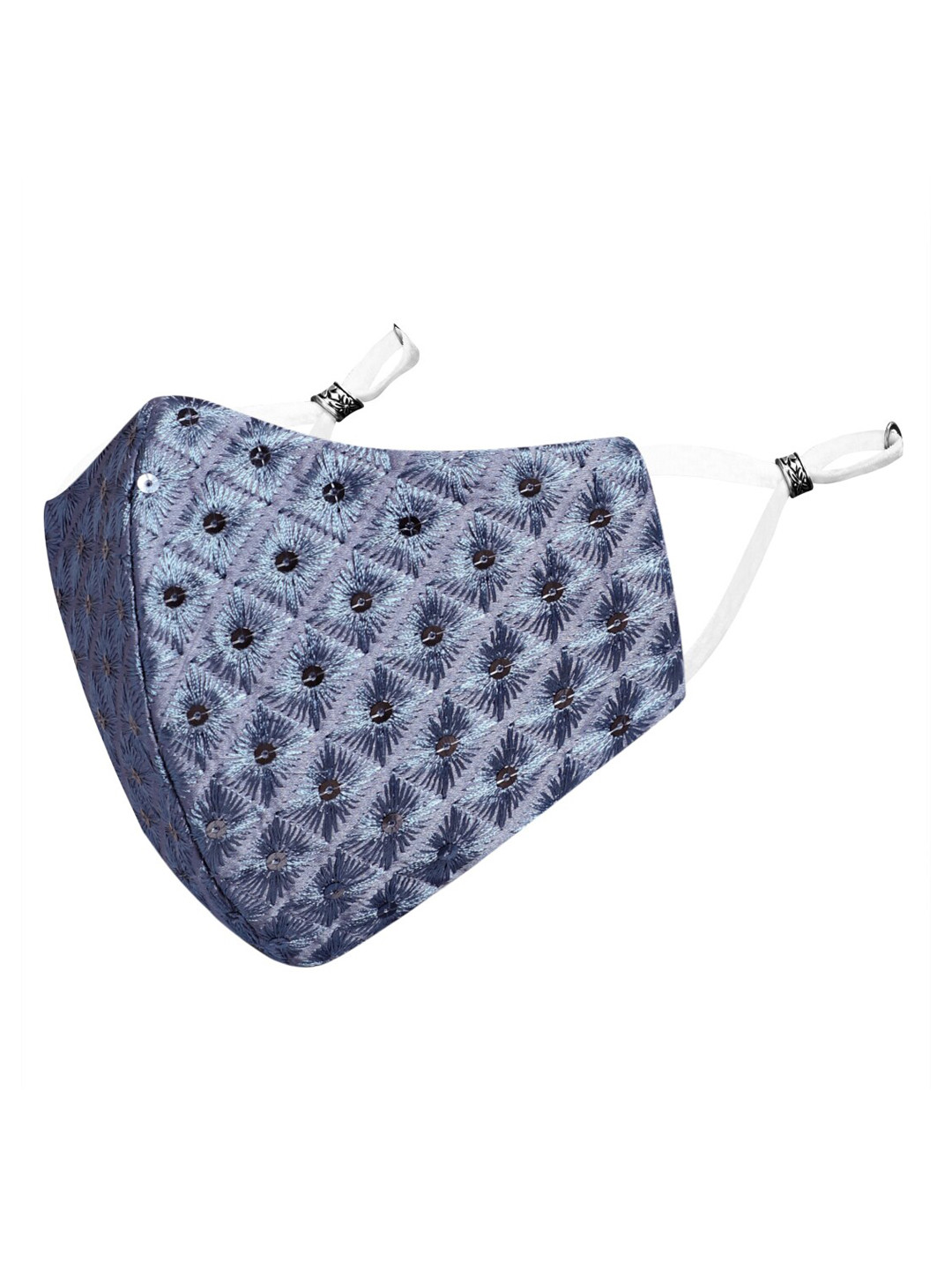 MASQ Blue Embroidered 4-Ply Reusable Cloth Mask with Sequinned Detail