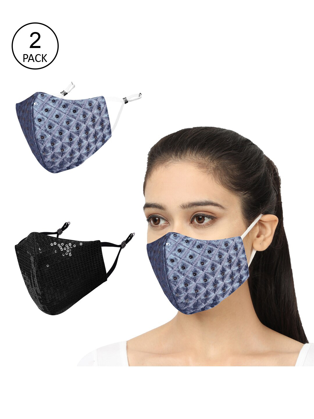 MASQ Pack of 2 Sequinned 4-Ply Reusable Anti-Pollution Cloth Masks