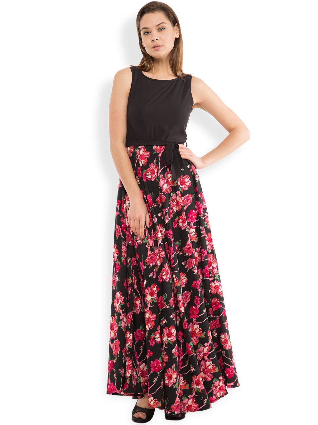 tokyo talkies black printed maxi dress