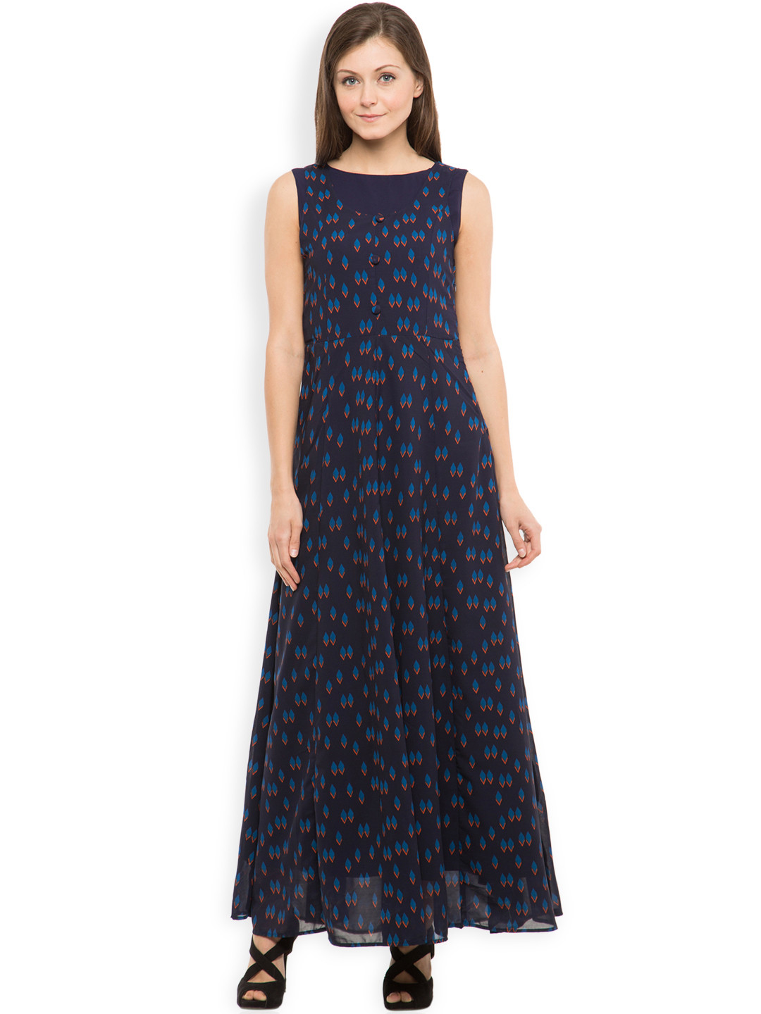 Tokyo Talkies Women Navy Blue Printed Maxi Dress