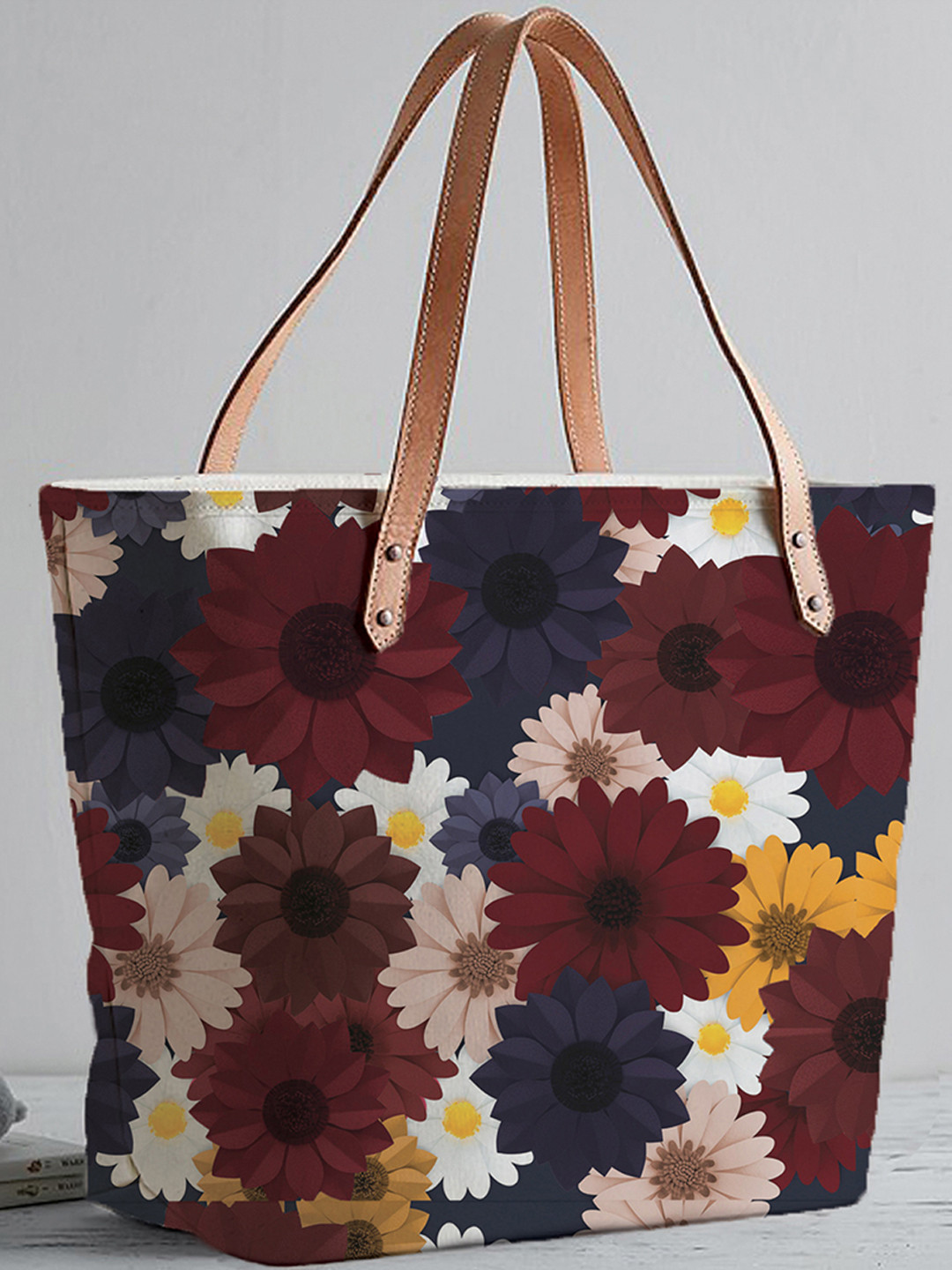 STYBUZZ Maroon Floral Printed Tote Bag