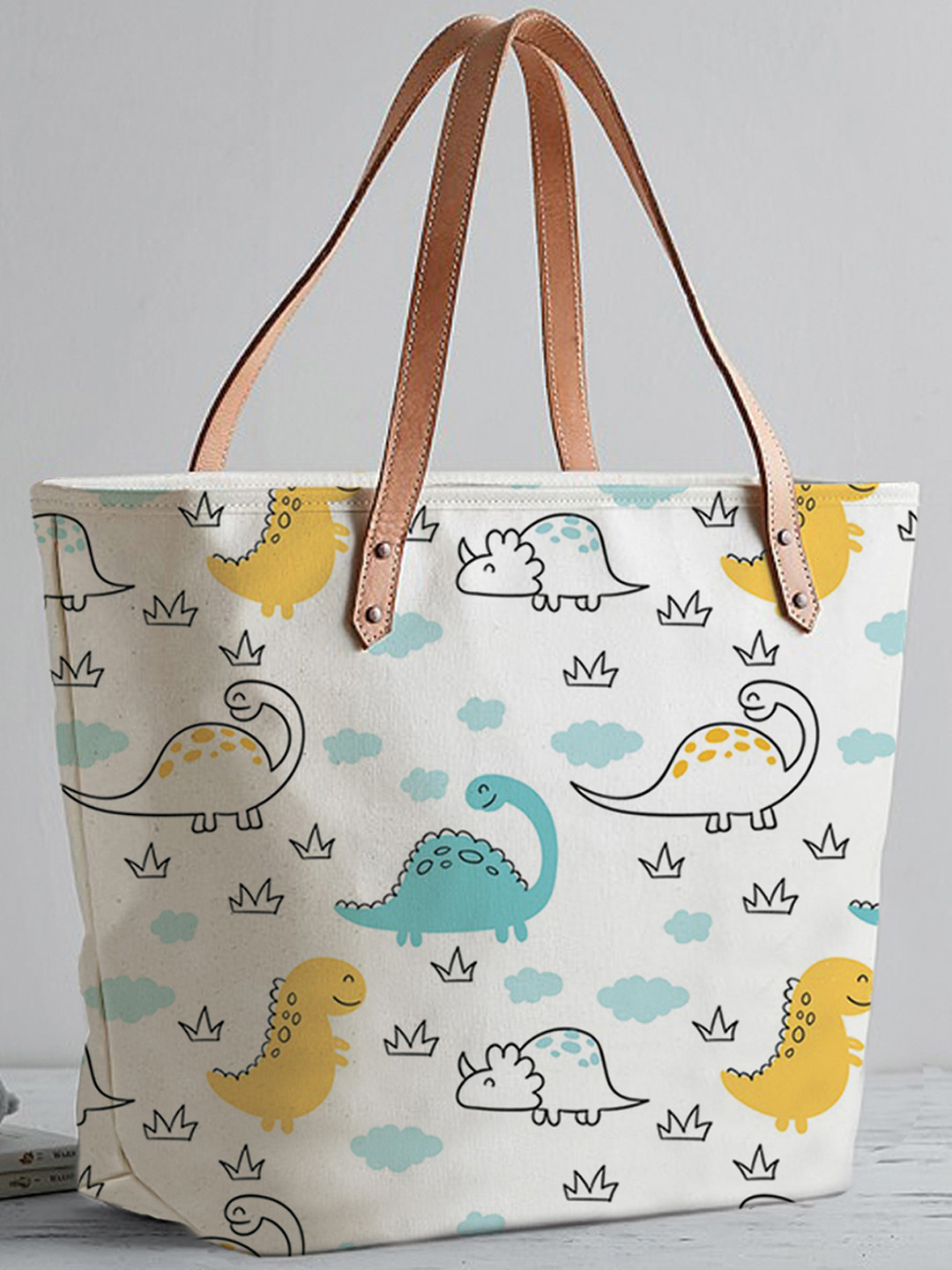 STYBUZZ White Printed Shopper Tote Bag With Vegan Leather Handles