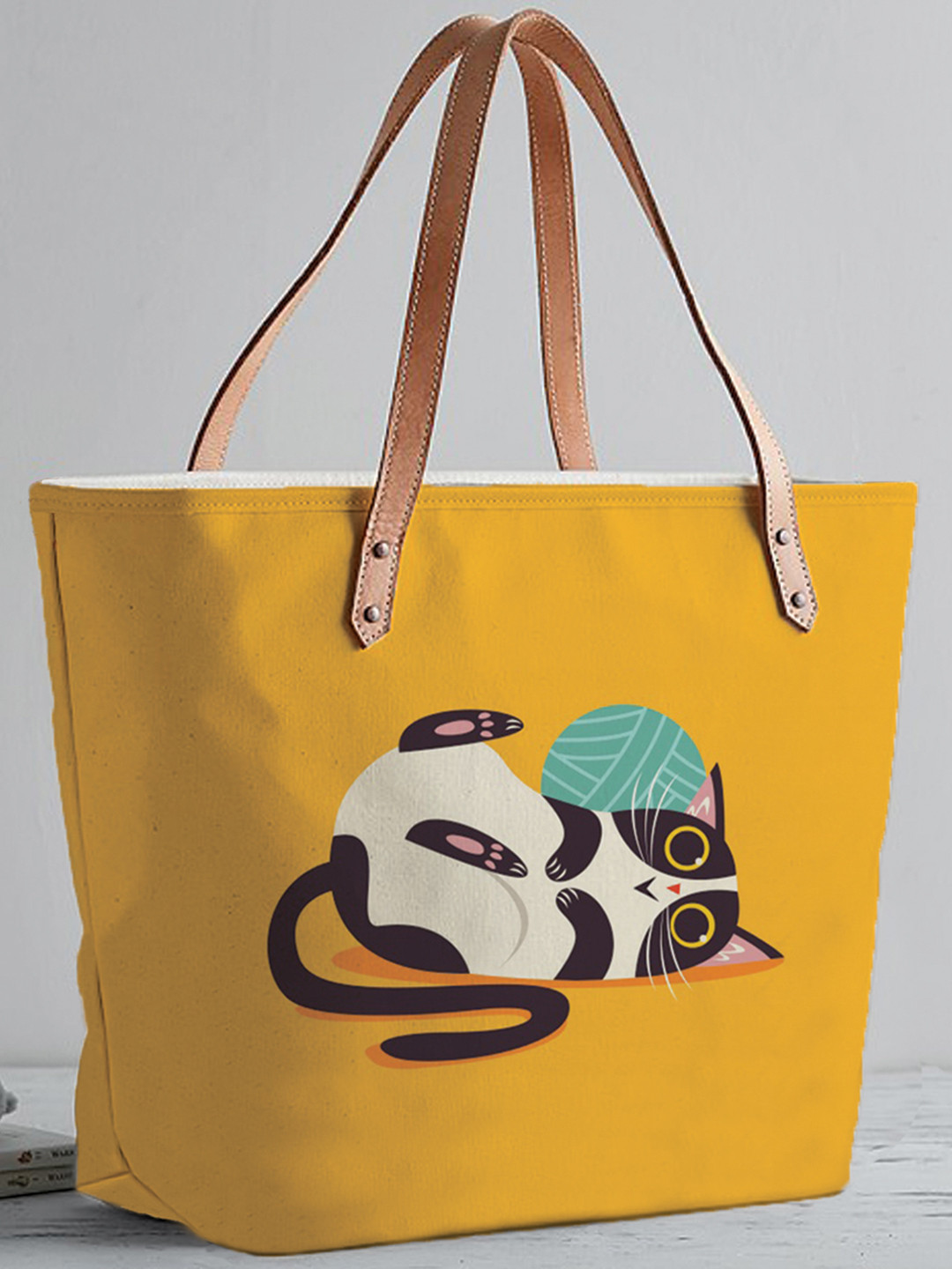 STYBUZZ Yellow Printed Tote Bag