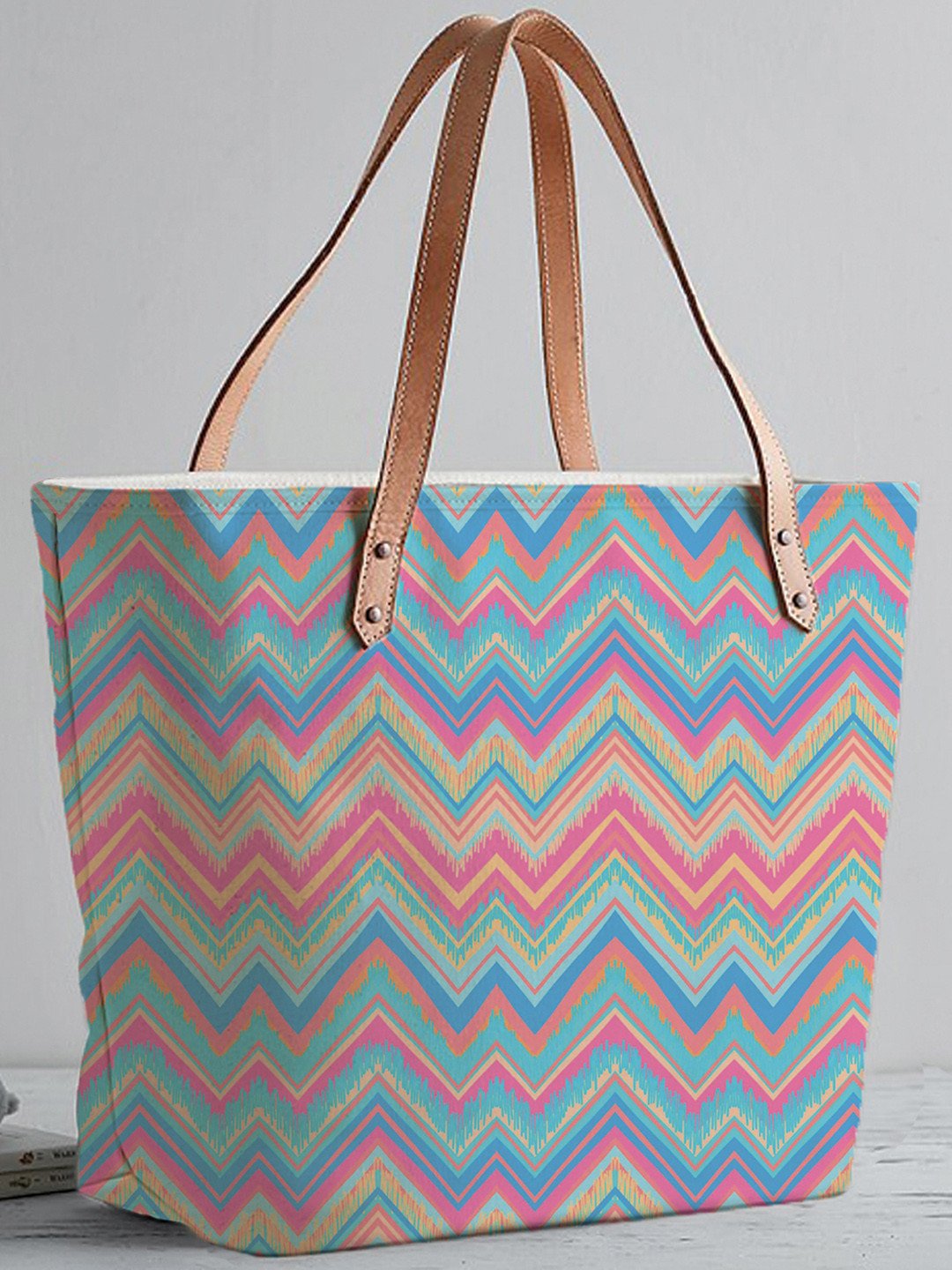 STYBUZZ Blue Geometric Printed Oversized Structured Tote Bag