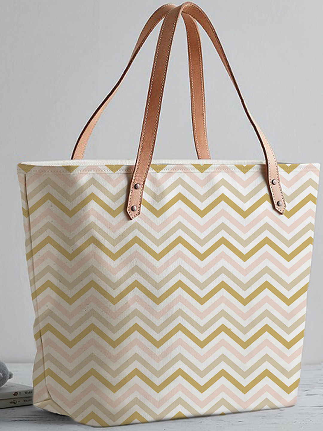 STYBUZZ Beige Geometric Oversized Structured Tote Bag
