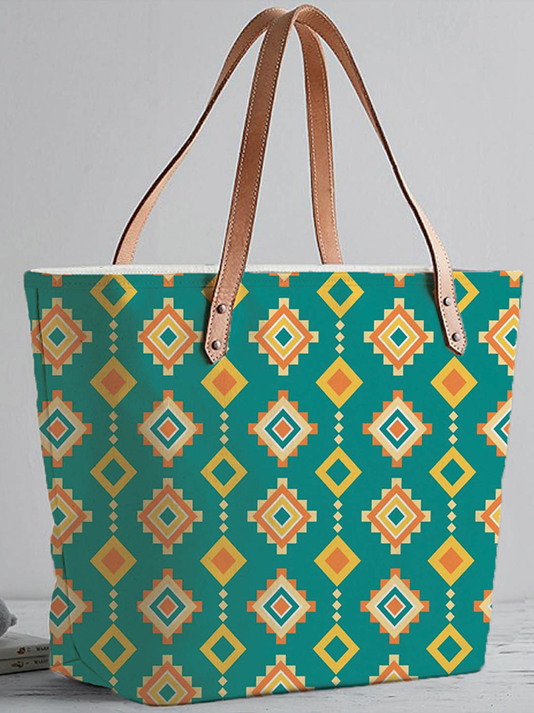 STYBUZZ Green Printed Structured Tote Bag
