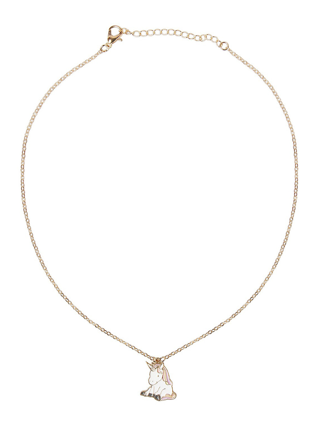 Arendelle Girls Pink & Gold Toned Resting Unicorn Charm Pendant Set