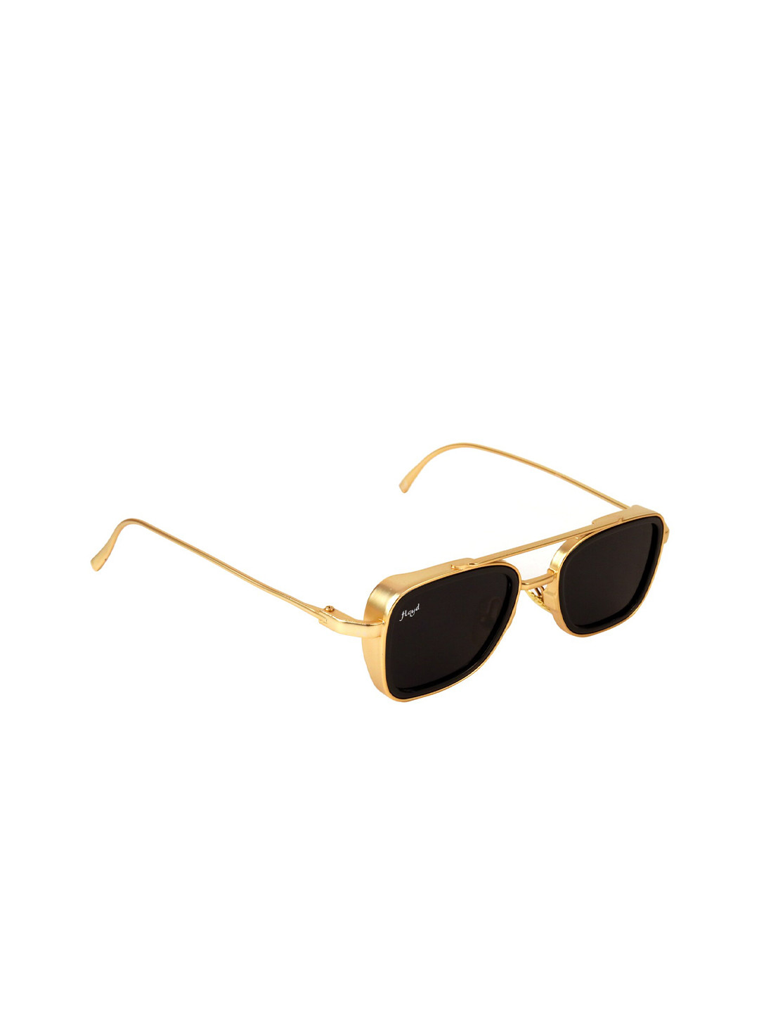 Floyd Unisex Black Lens & Gold-Toned UV Protected Rectangle Sunglasses 8899_Gld_Blk