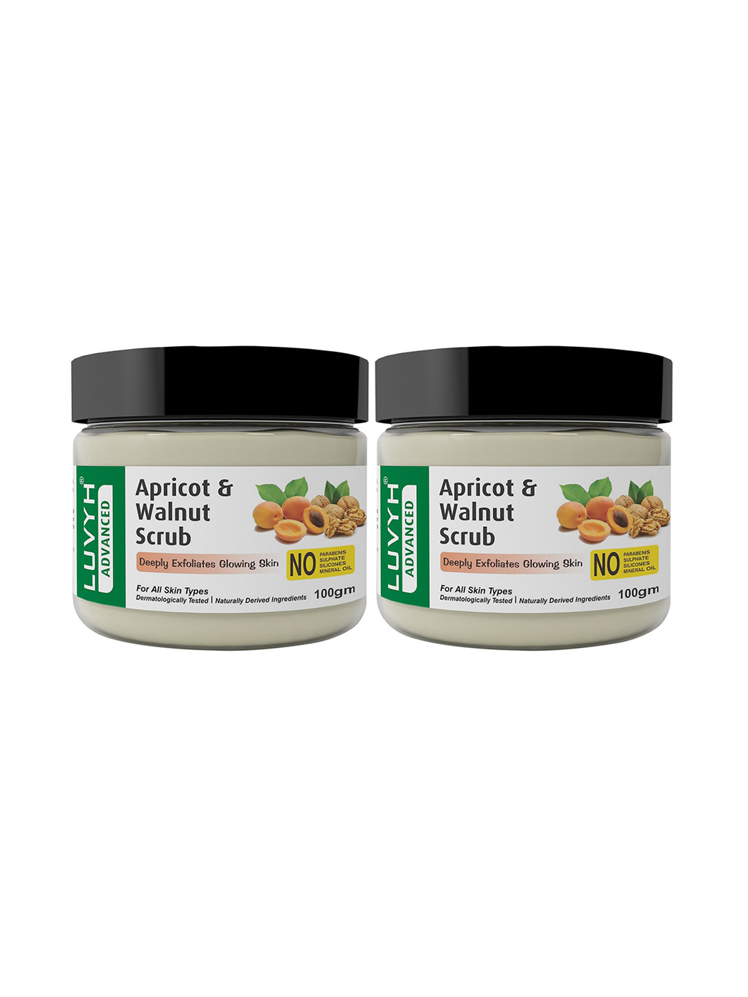 LUVYH Advanced Set of 2 Apricot & Walnut Scrubs for All Skin Types - 100 g Each
