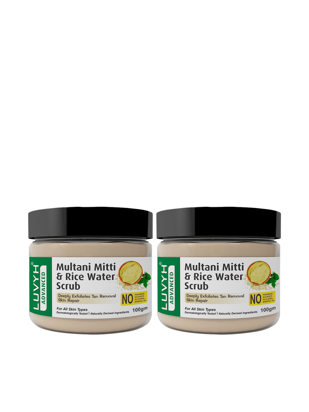 LUVYH Advanced Set of 2 Multani Mitti & Rice Water Scrubs - 100 g Each