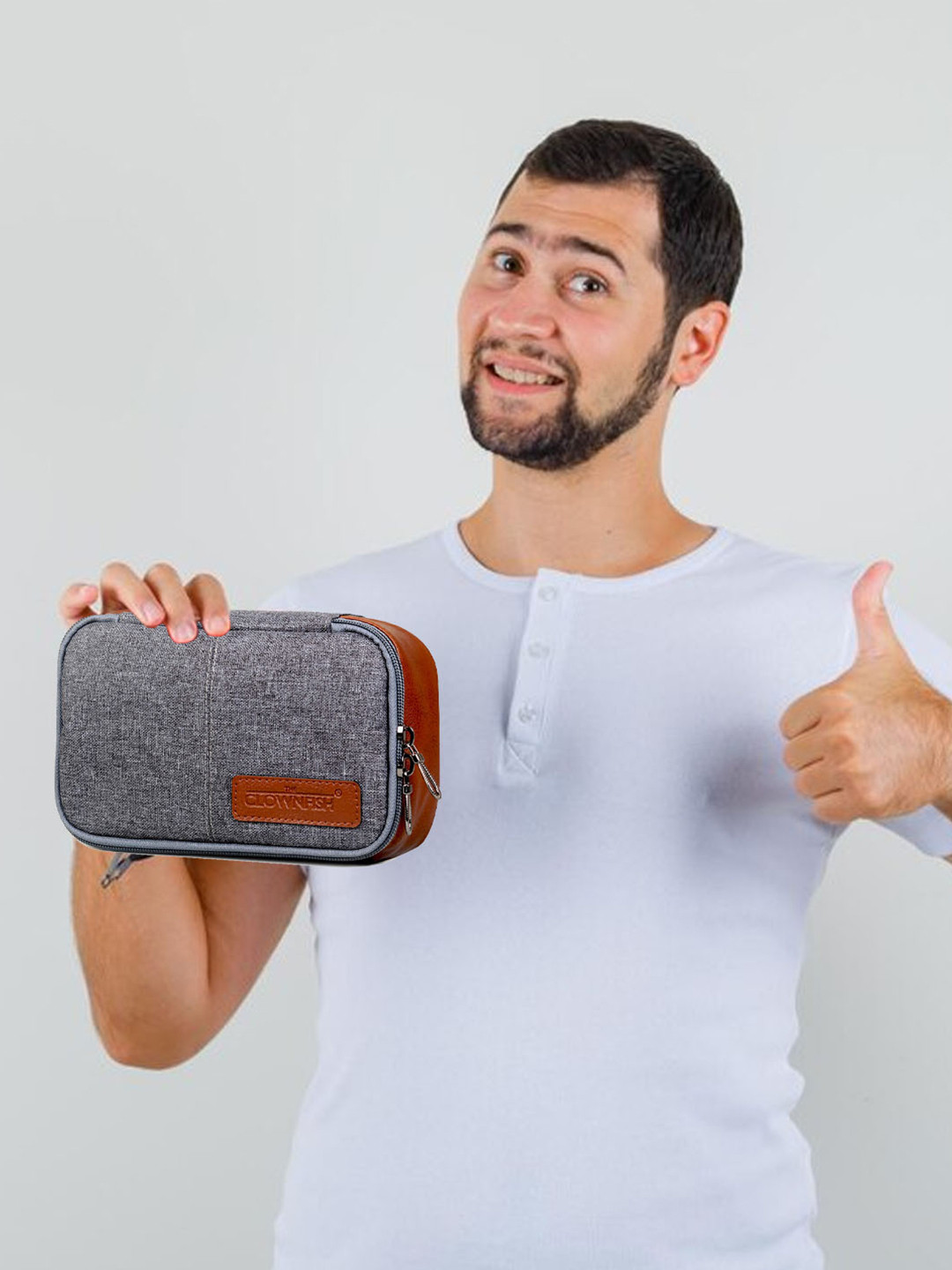 THE CLOWNFISH Unisex Grey Textured Travel Pouch