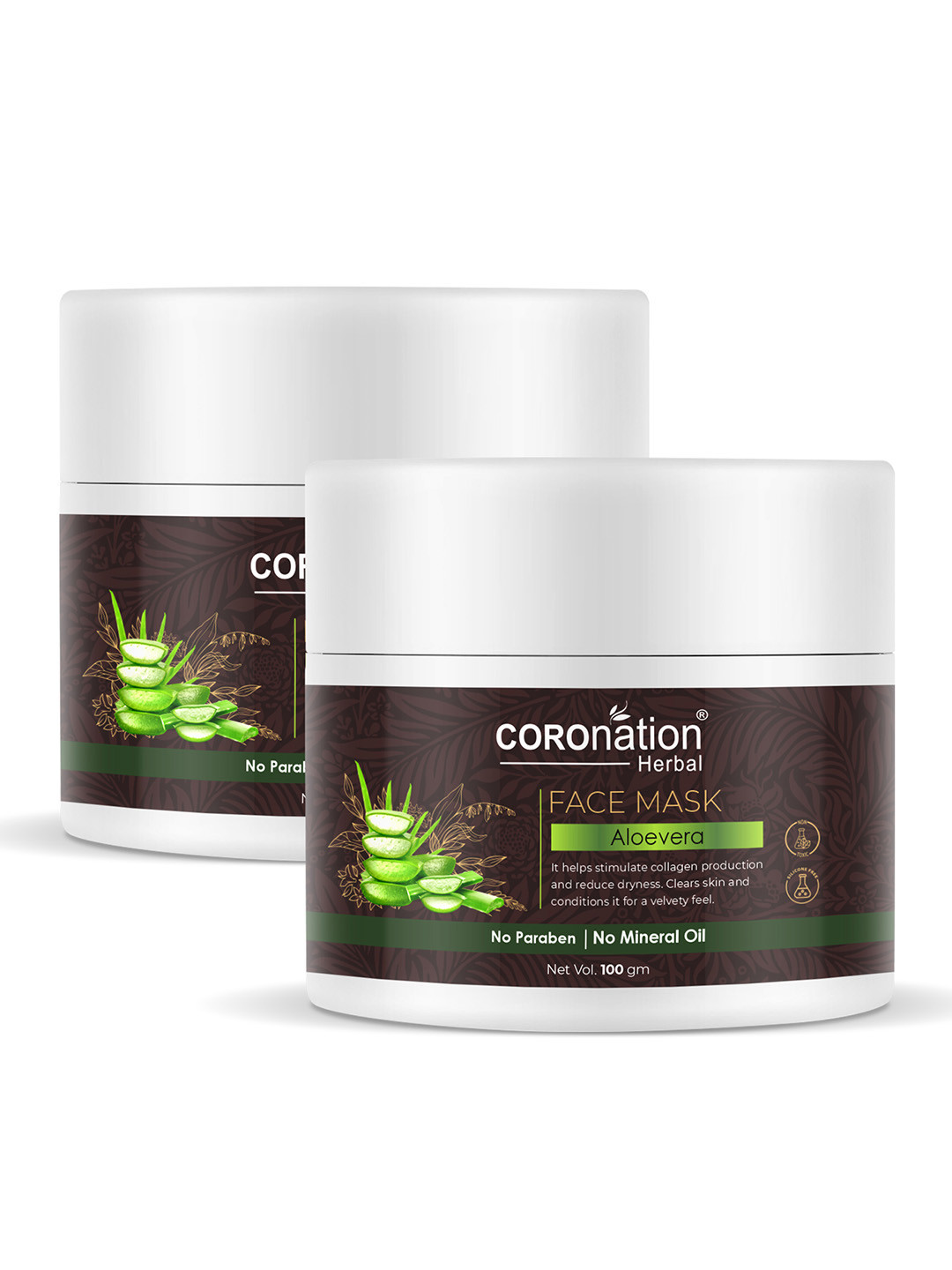 COROnation Herbal Set of 2 Aloe Vera Face Masks for Collagen Production - 100 g each