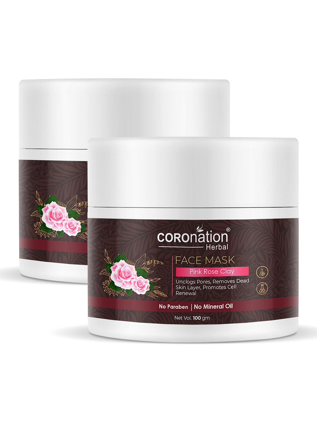 COROnation Herbal Set of 2 Pink Rose Clay Face Masks for Cell Renewal - 100 g each