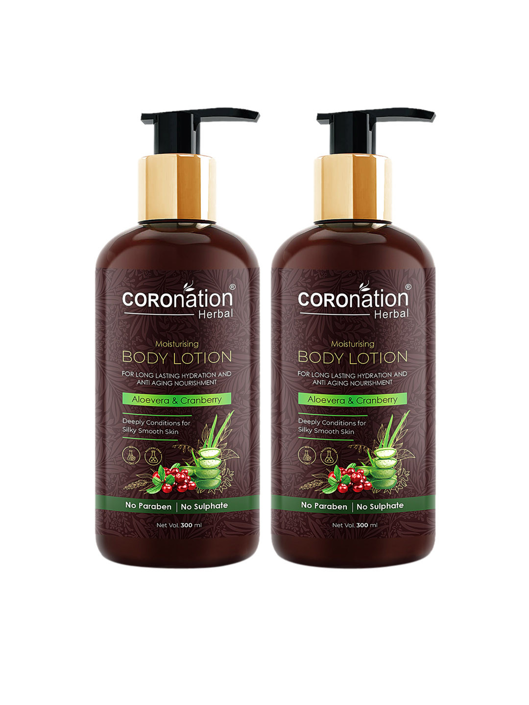 COROnation Herbal Set of 2 Aloe Vera & Cranberry Moisturising Body Lotions - 300 ml Each