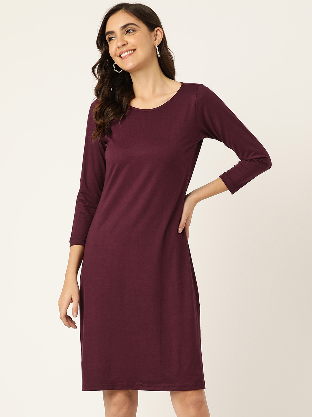 BRINNS Maroon Solid Shift Dress