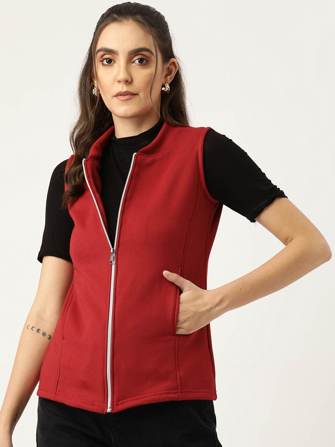 BRINNS Women Maroon Tailored Jacket
