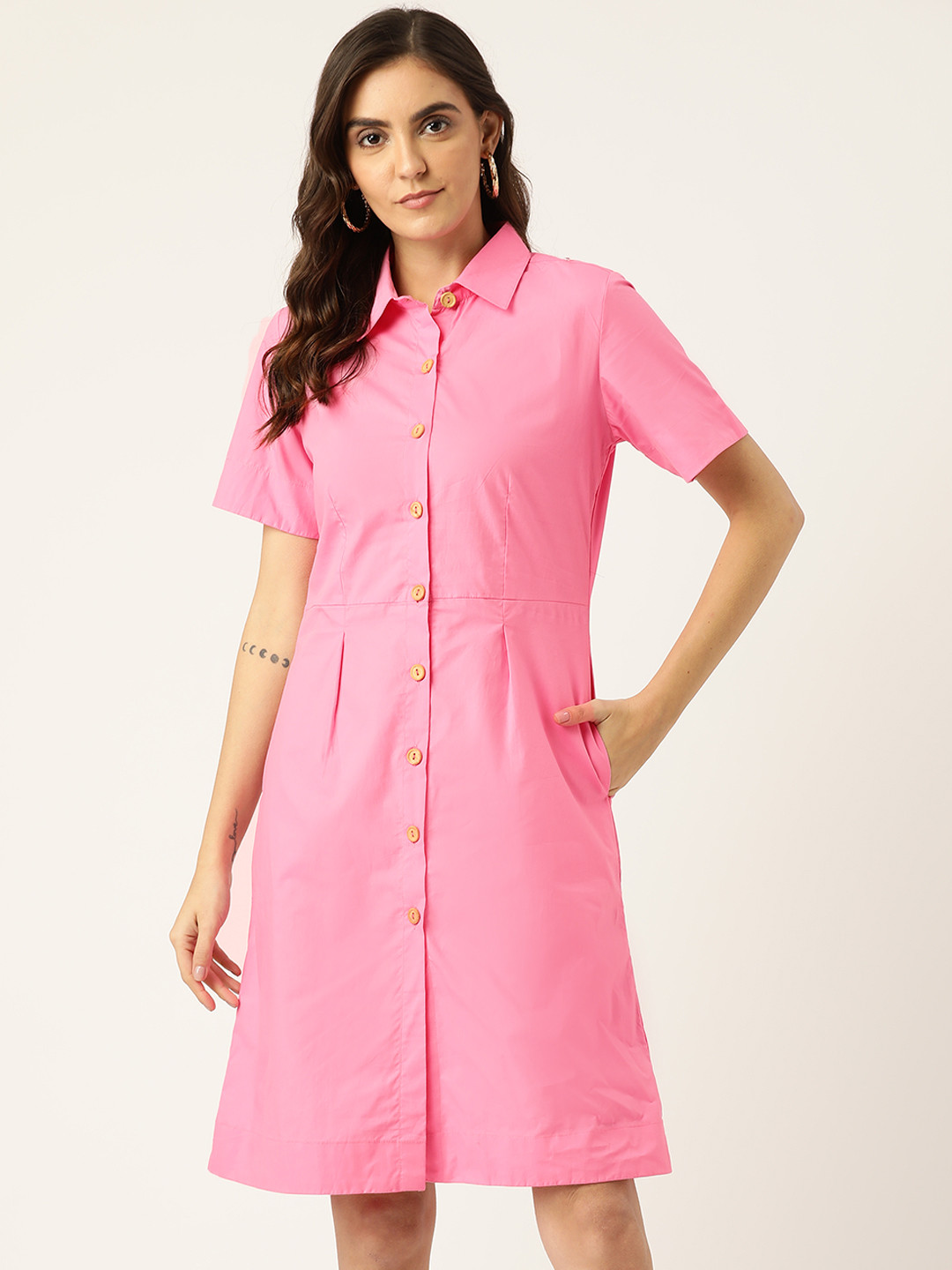 BRINNS Pink Solid Shirt Dress