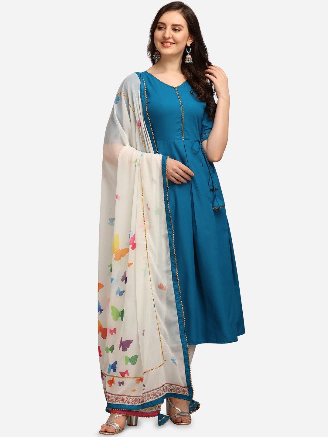 KALINI Women Blue Anarkali Kurta With Dupatta