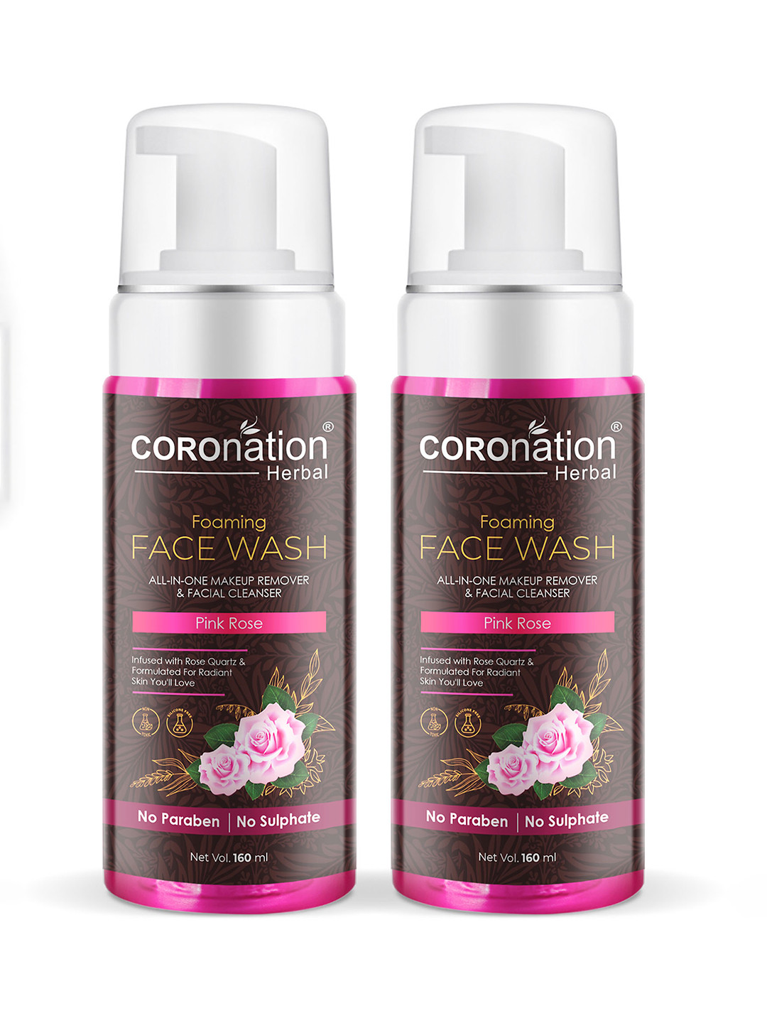 COROnation Herbal Set of 2 Pink Rose Foaming Face Wash 160 ml Each