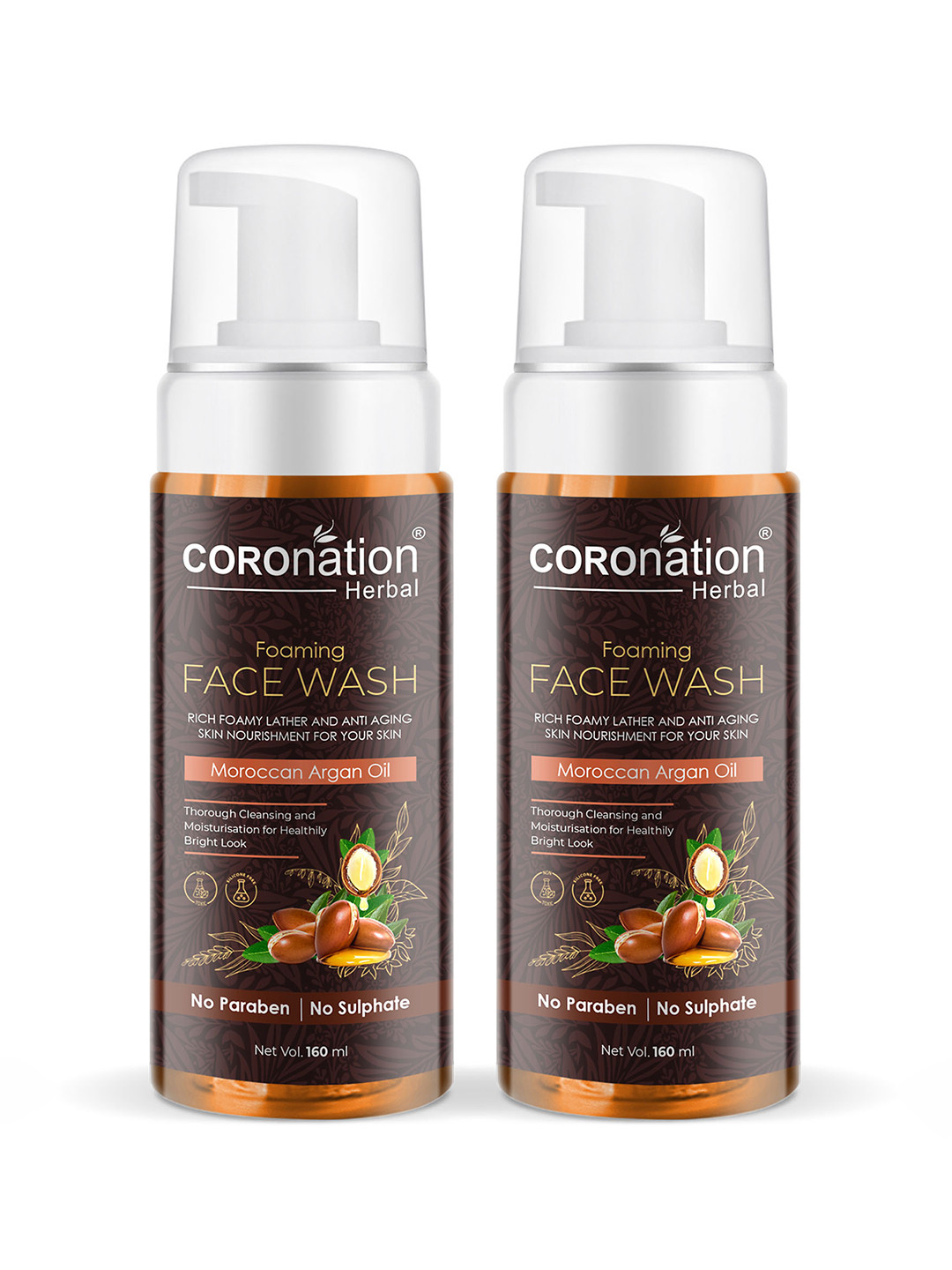 COROnation Herbal Set of 2 Moroccan Argan Oil Foaming Face Wash 160 ml Each