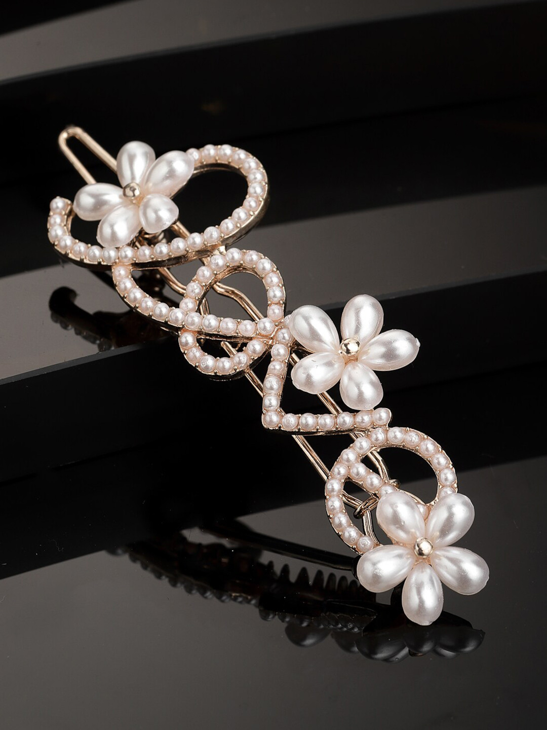 VOGUE PANASH Women Gold-Toned Pearl Embellished Love Bobby Pins