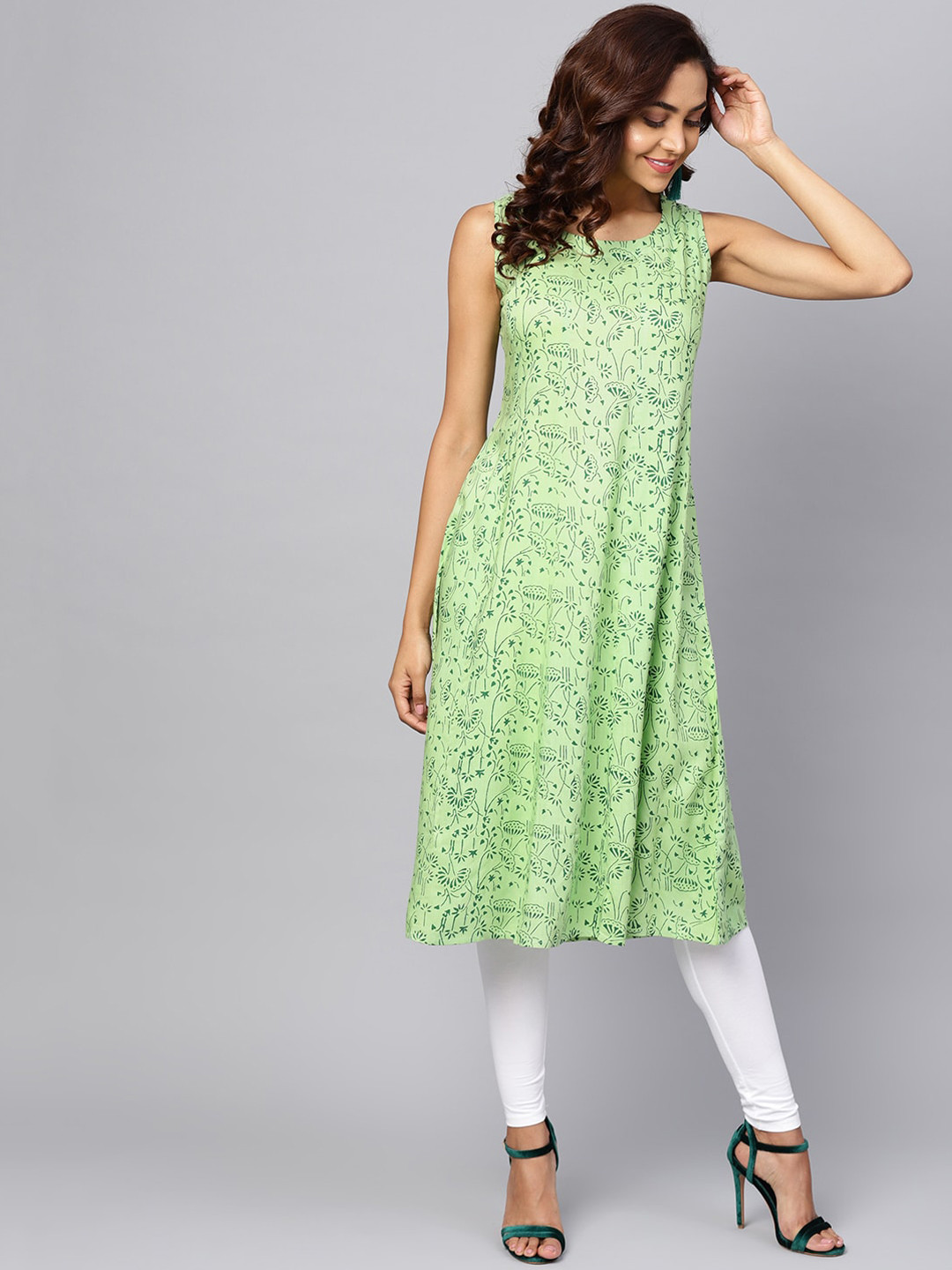 anayna Women Green Floral Printed Kurta