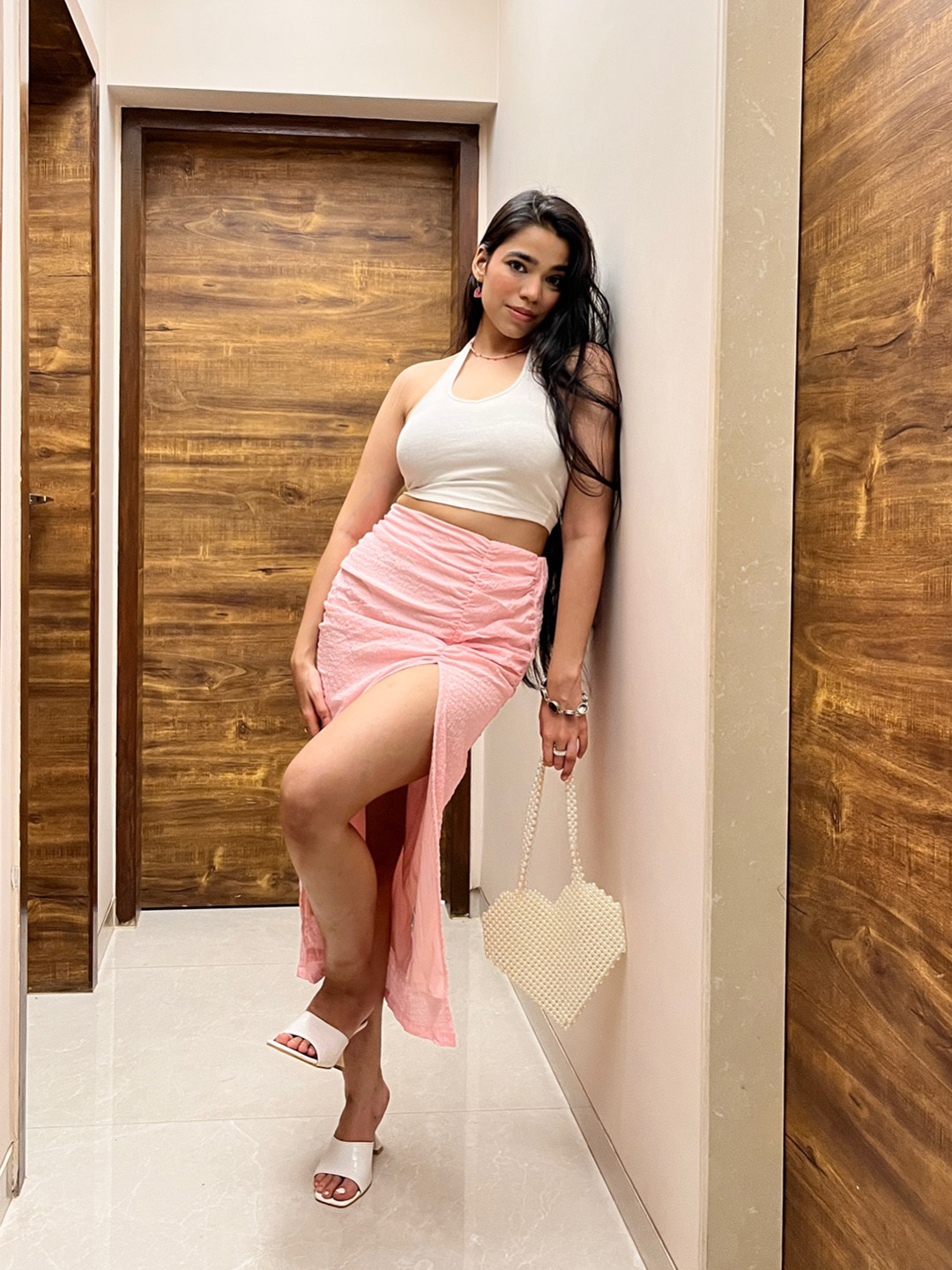 SASSAFRAS Women Pink Solid Midi Skirt