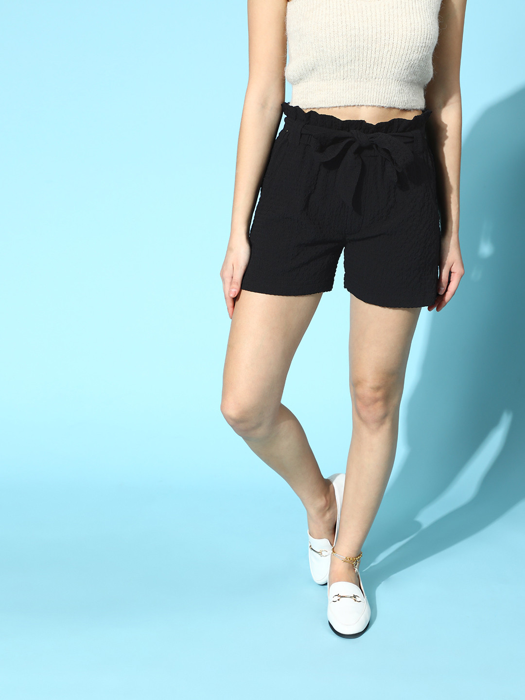 SASSAFRAS Women Black High-Rise Shorts