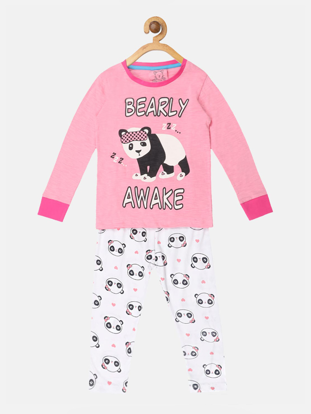 Lazy Shark Girls Pink & White Printed Night suit