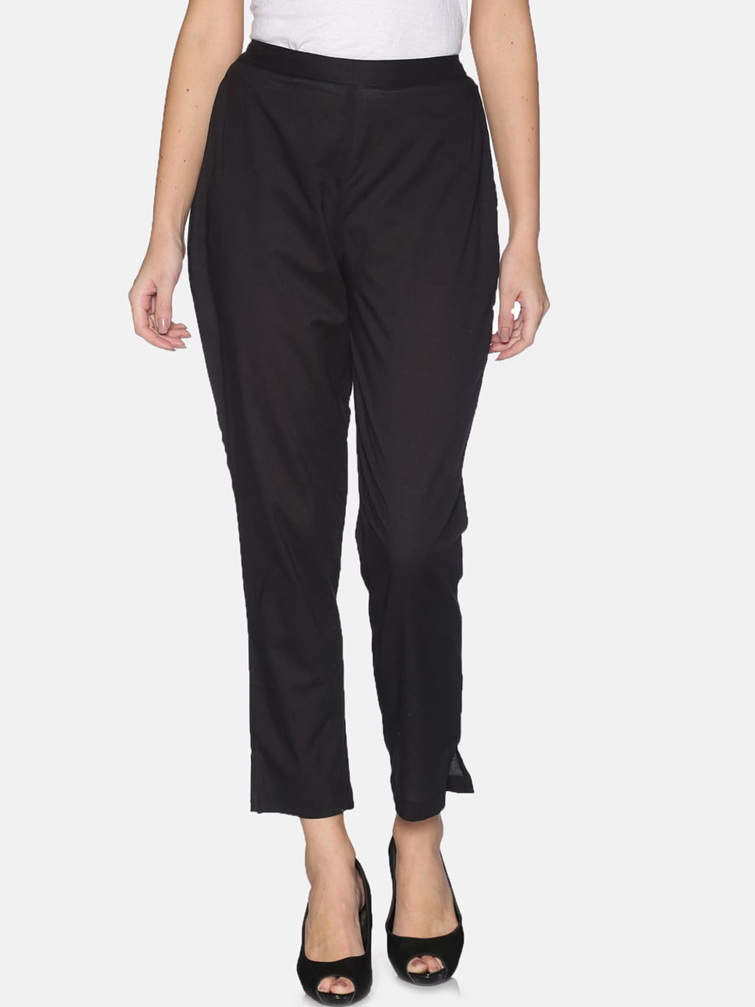 Saffron Threads Women Black Original Relaxed Fit Easy Wash Cotton Trousers