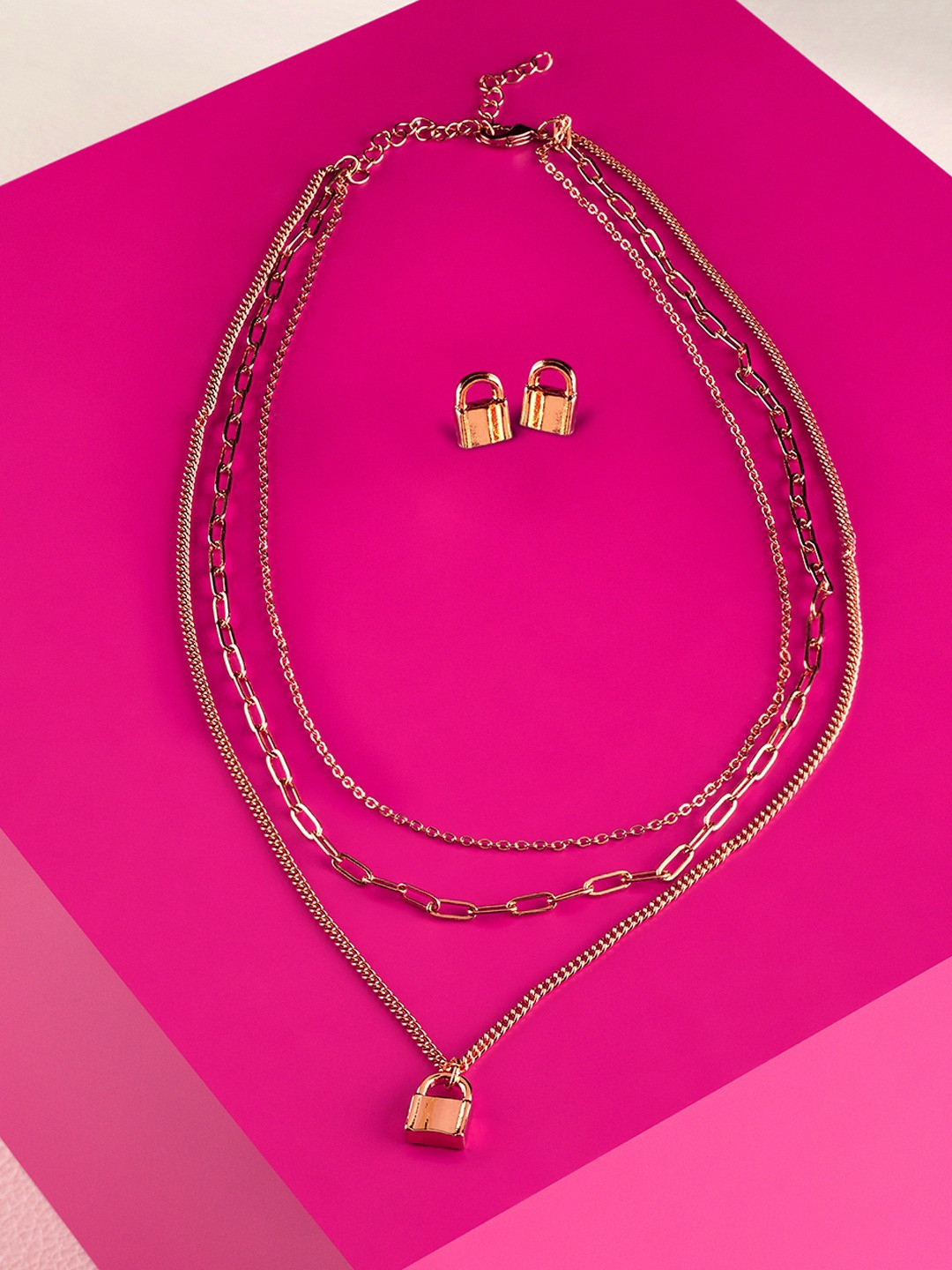 AMI Gold-Toned Gold-Plated 3-Layered Chain With Earrings