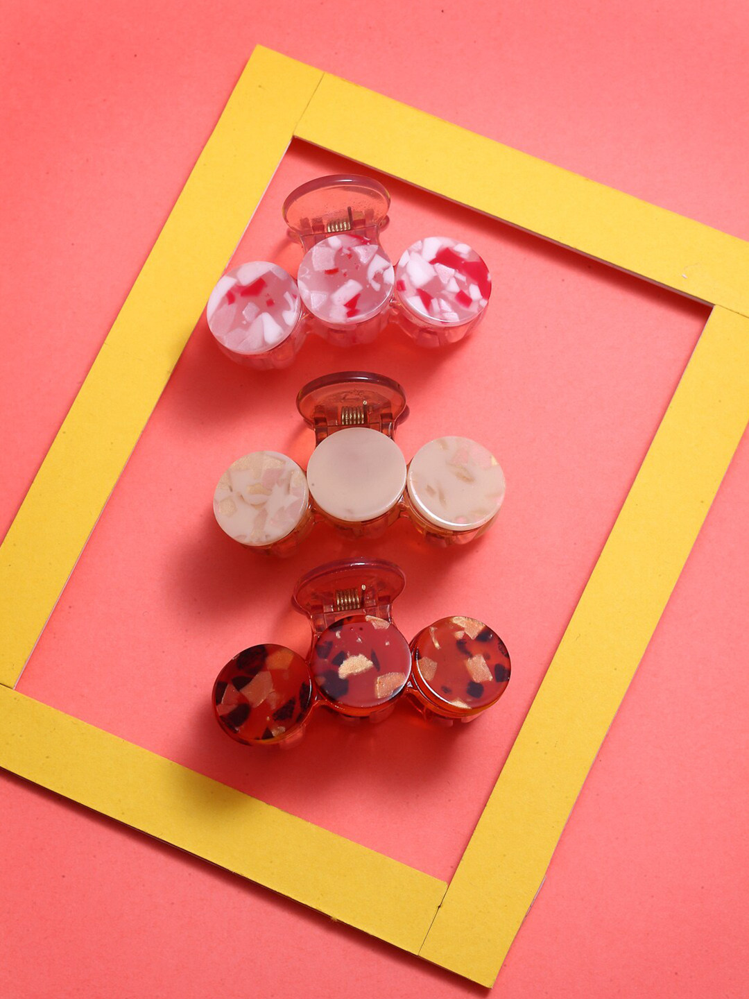 VOGUE PANASH Women Pink & Brown Set of 3 Claw Clip