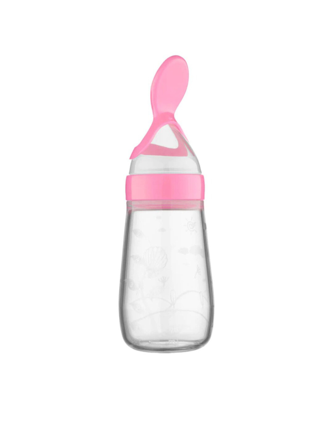 GUCHIGU Kids Pink & Transparent Solid Baby Food Feeding Bottles With Silicone Spoon Head 125 Ml