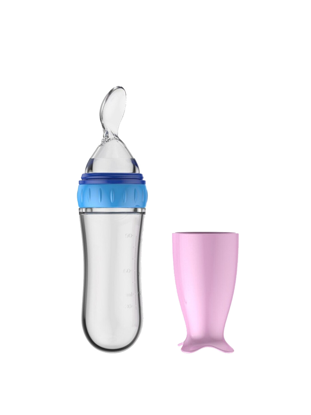 GUCHIGU Kids Purple & Transparent Solid Baby Food Feeding Bottles With Silicone Spoon Head