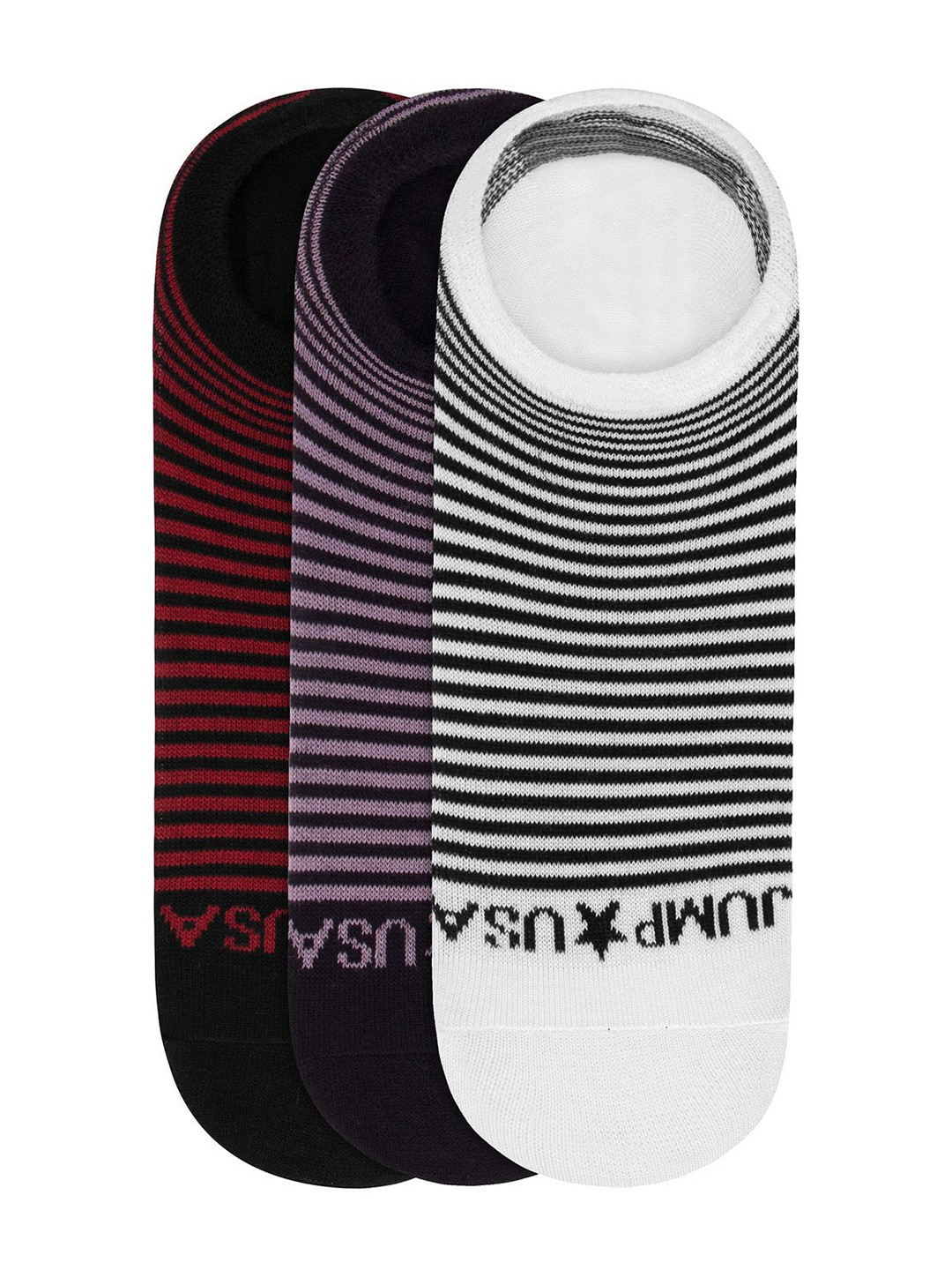 JUMP USA Men Pack of 3 Striped Shoe Liners Socks