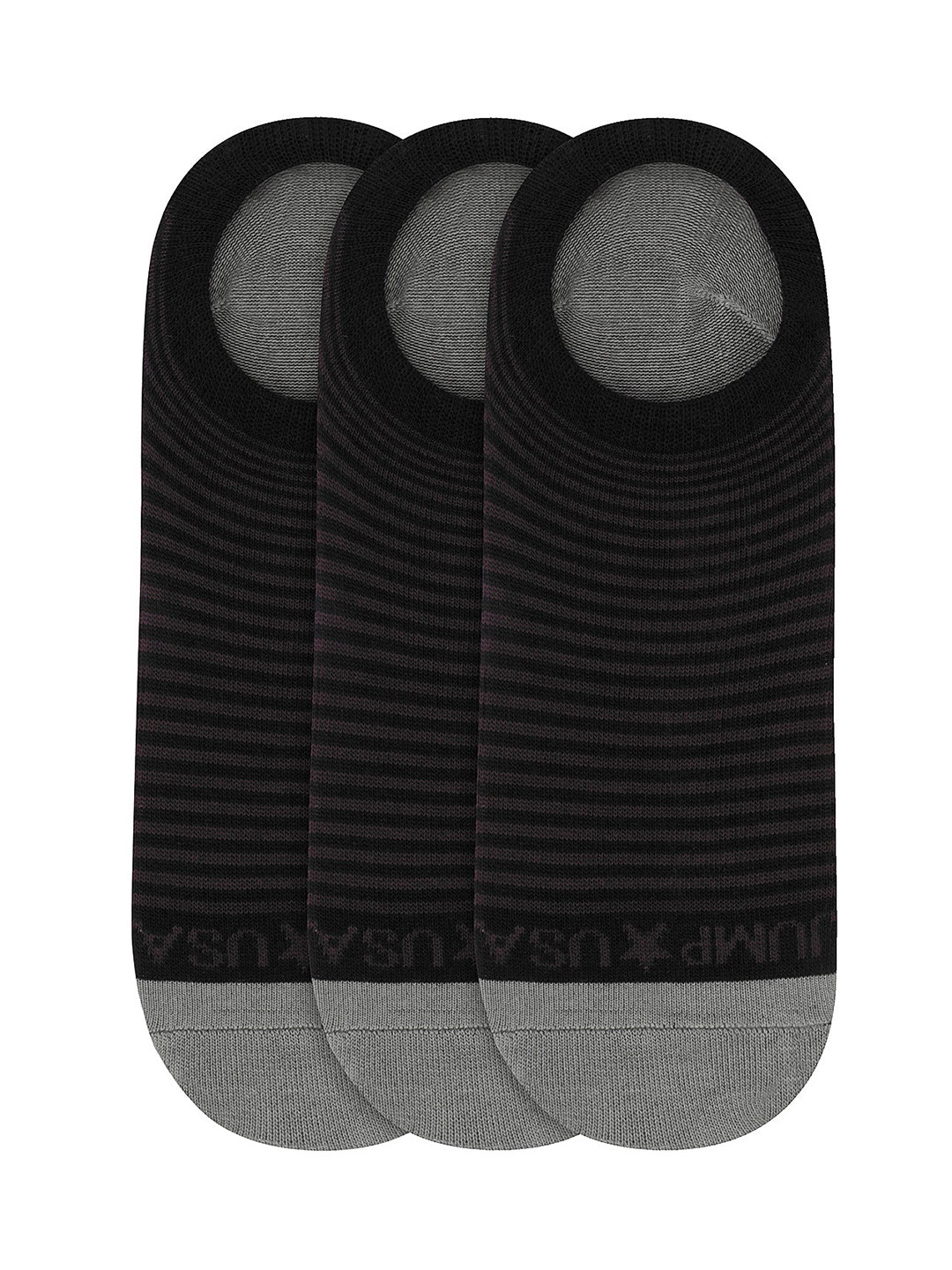 JUMP USA Men Pack of 3 Grey & Black Striped Cotton Shoeliners