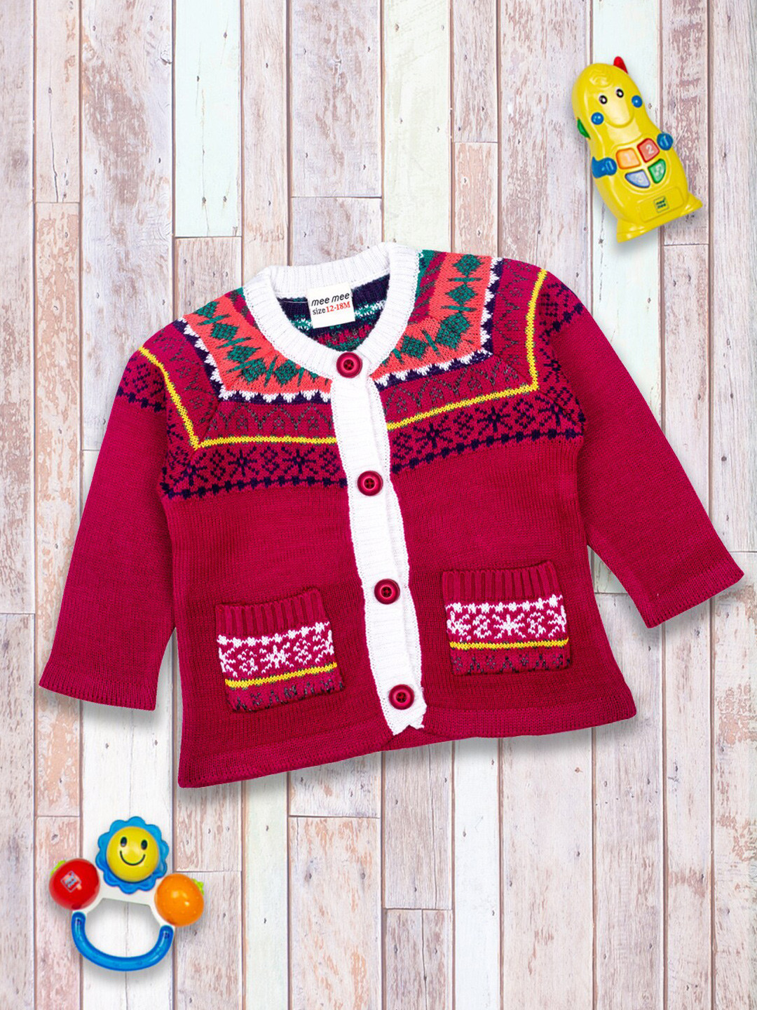 MeeMee Girls Pink Printed Cardigan